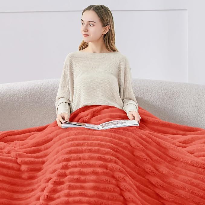 BEDELITE Ribbed Twin Blanket for Couch & Bed, Coral Red, Warm Yet Lightweight - Image 3