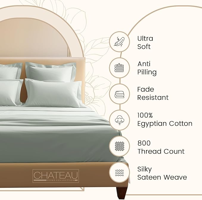 Deep Pocket Queen Sheets Set, Egyptian Cotton Sheets Queen Size Bed Set with Elasticated Fitted Sheet & Pillowcase Sets, Soft & Comfy 800 TC Sateen, No Pill & Shrink Luxury Bedding, Sage Green Sheet