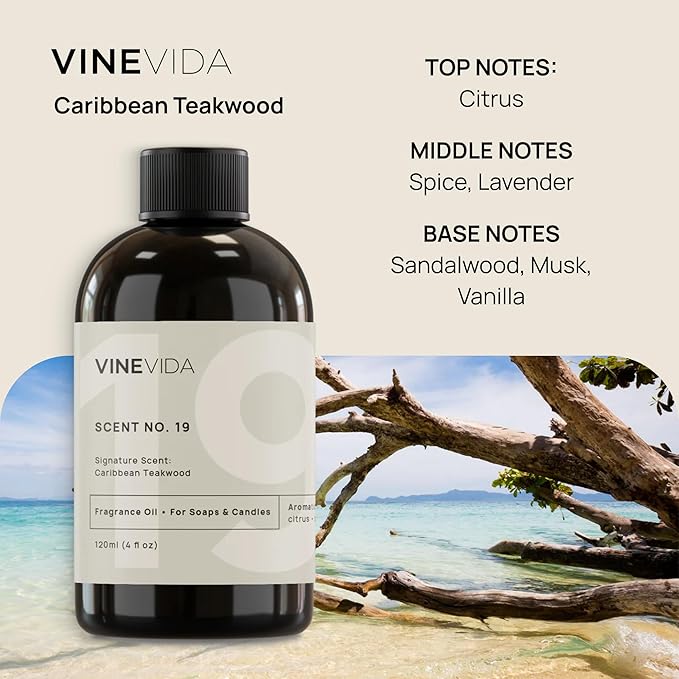 VINEVIDA [4 Fl Oz] Caribbean Teakwood Diffuser Oil - Hotel Fragrance Collection Diffuser Oil, Hotel Scent Diffuser - Fragrance Oil for Cold Air Diffuser - Hotel Oil Scents - Hotel Scent Home