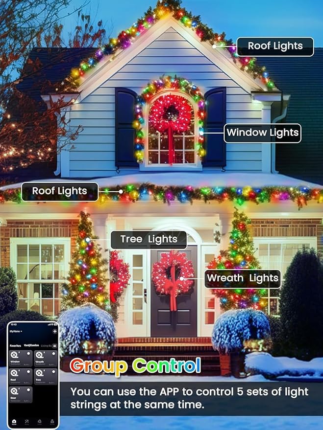 400LED Smart Color Changing Christmas Lights App Controlled, 142FT Waterproof RGB Twinkle String Light Music Sync Multiple Modes, Christmas Lights with Remote & Timer Indoor Outdoor Xmas Decorations