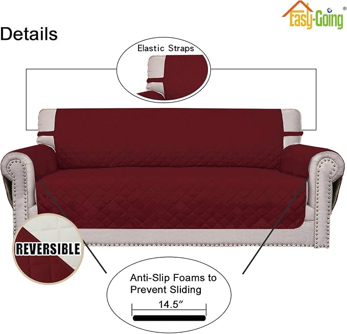 Easy-Going Reversible Couch Cover, 2 Cushion Sofa, Christmas Red/Ivory | - Image 3