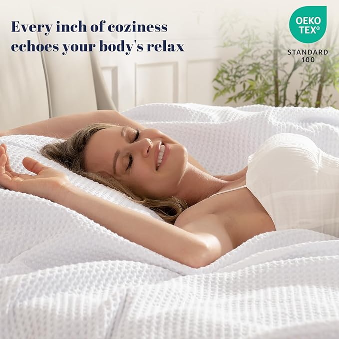 PHF 100% Cotton Waffle Weave Blanket King Size for Bed,Snag Proof Lightweight Breathable Moisture-Wicking Throw for Couch,Great for Layering in Cold Weather,Machine Washable,Home Decor Gift-White