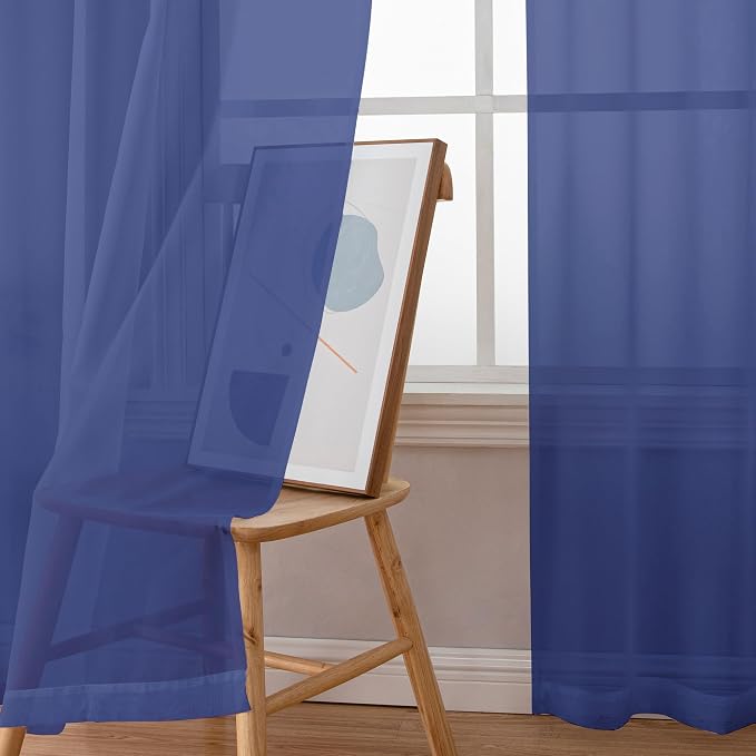 Blue Sheer Curtains 72 Inches Long 2 Panels Set, Transparent Light Filtering - Image 7