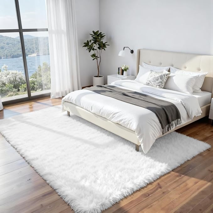 6x9 Fluffy Shag Area Rugs for Living Room Bedroom: Soft Plush Carpet White | - Image 3