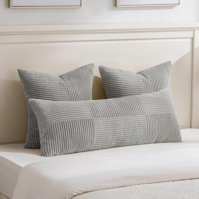 Fancy Homi Set of 2 Grey Boho Long Lumbar Body Decorative Throw Pillow Cover - Image 2