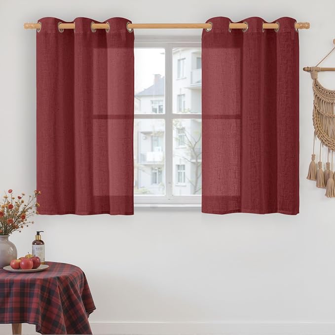 Red Linen Curtains 40 Inches Long by LAMIT