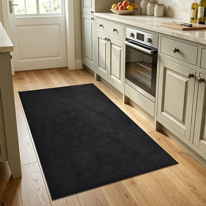 3x5 Black Solid Area Rug Washable Non-Slip Soft Thin - Image 2