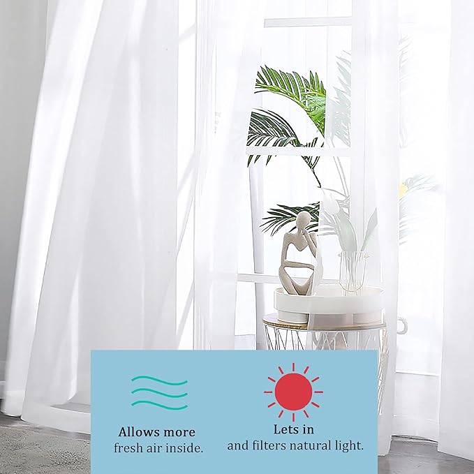 White Short Sheer Curtains 24 Inches Long 2 Panels Set - Image 6