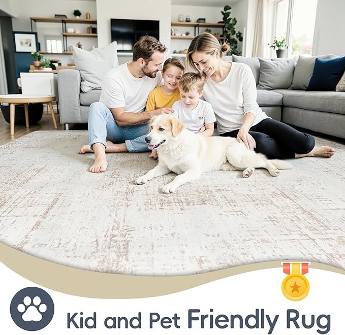 4x6 Washable Area Rug for Living Room Bedroom: Non-Slip Modern Beige White | - Image 7