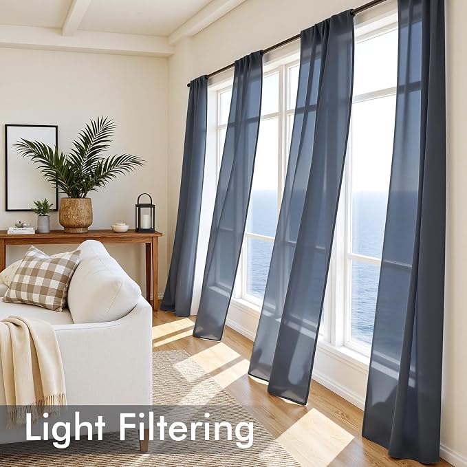 MIULEE Navy Blue Sheer Curtains 84 Inches Long 4 Panels 42 x 84 Inches | Light - Image 4