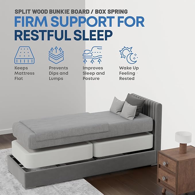 Nutan Inch Sturdy Box Spring for Mattress Support-Durable and Fully Assembled, Natural Wood Twin, White, 8" Foundation