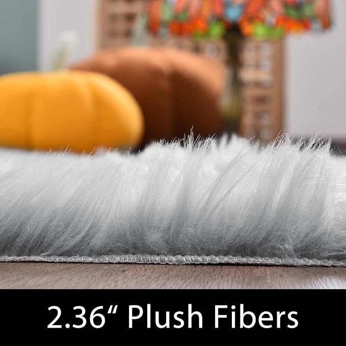 Latepis Grey 6x9 Area Rugs Faux Fur Sheepskin Rug - Image 2