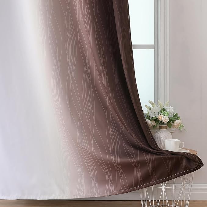 Brown and Greyish White Blackout Curtains 52x102 2 Panels | Ombre Curtains - Image 6