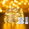 TingMiao Fairy Lights Battery Operated String Lights with Remote Control Timer, 33Ft 100 LED Waterproof 8 Modes Copper Wire Warm White Twinkle String Lights for Christmas (Warm White, 1 Pack)