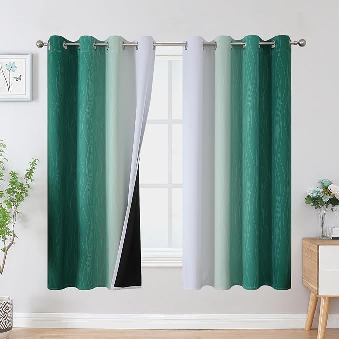 Green and Greyish White Blackout Curtains 52Wx63L 2 Panels | Ombre Curtains by ESTELARTEXTILER