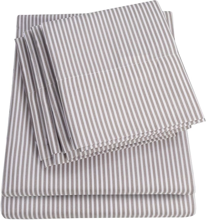 Cal King Size Bed Sheets - 6 Piece 1500 Supreme Deluxe Collection Deep Pocket Ultra Soft California King Sheet Set Bedding - 2 Extra Pillow Cases, California King, Classic Stripe Gray