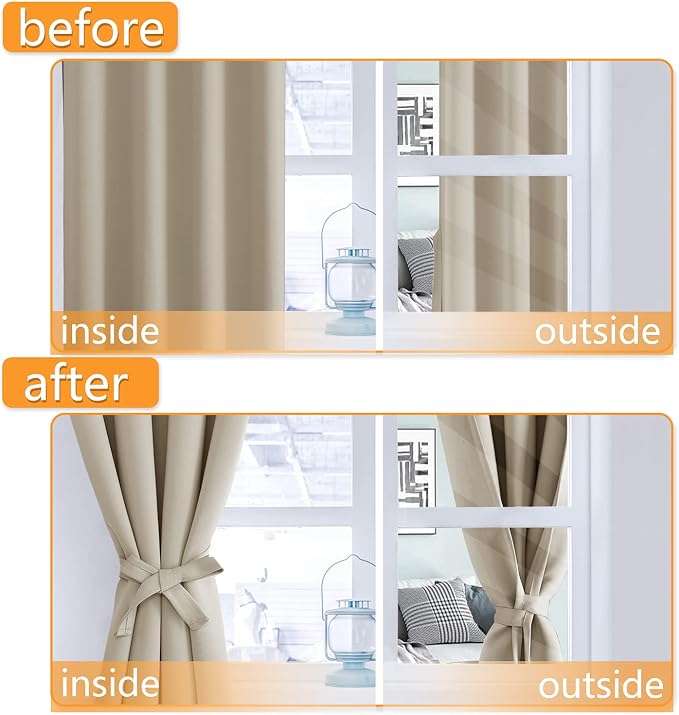 Blackout Curtains for Bedroom, Light Beige, 52 x 30 Inch, 2 Panels | Thermal - Image 4