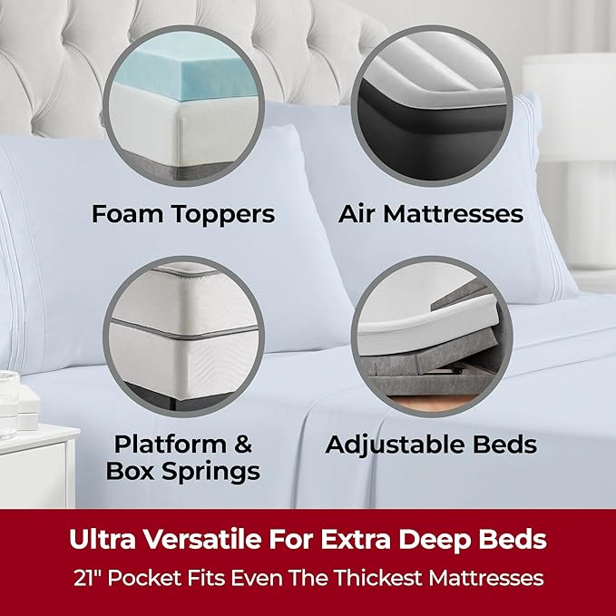 Mellanni Extra Deep Twin XL Sheets - 3 PC Iconic Collection Bedding - Luxury, Ultra Soft, Cooling Bed Sheets - Wrinkle, Fade, Stain Resistant (Twin Extra Long, Blue Hydrangea)