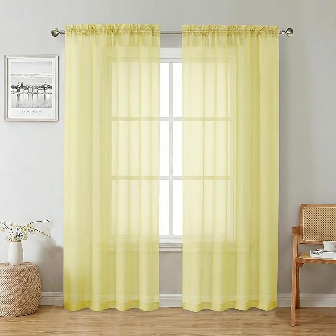 Goose Yellow Sheer Curtains 72 Inches Long 2 Panels, Rod Pocket Light Filtering by Lecloud