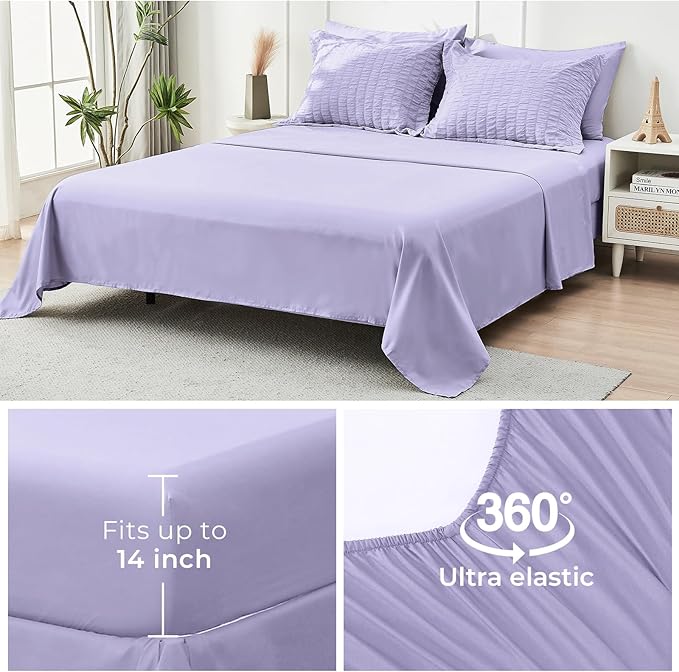 HYMOKEGE Light Purple Full Size Comforter Sets Seersucker 7 Pieces, All Season Luxury Bed in a Bag for Bedroom, Bedding Set with Comforter, Sheets, Pillowcases & Shams