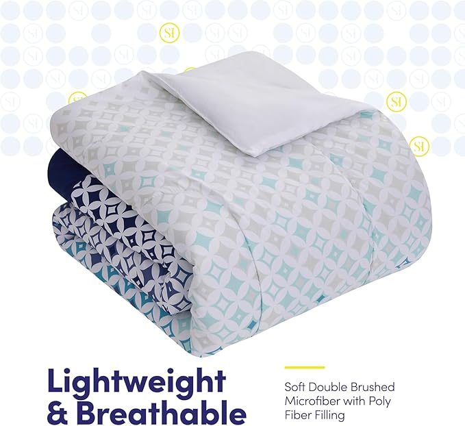 Sweet Home Collection 7 Piece Comforter Set Bag Solid Color All Season Soft Down Alternative Blanket & Luxurious Microfiber Bed Sheets, Genova, Queen