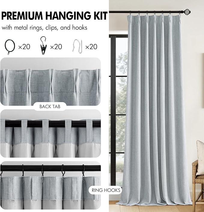 MIULEE Grayish Blue Pinch Pleated 100% Blackout Curtains 40x102 Inches | Room - Image 8