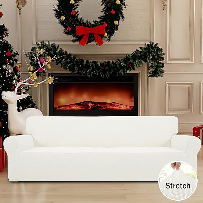 Easy-Going Stretch 4 Seater Oversized Sofa Couch Cover Cream | 1-Piece Extra - Image 3