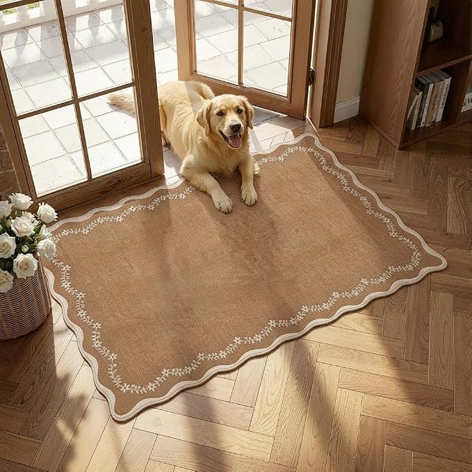 GarveeHome Scalloped Entryway Rug 2x3 Brown Washable Front Door Entry Rug | by GarveeHome