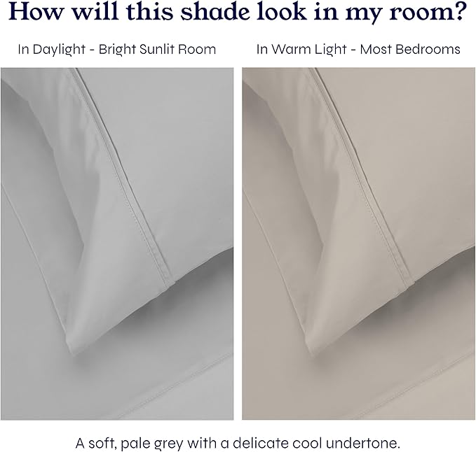 California Design Den 2-Pack Queen Bed Sheets Set - 400 Thread Count 100% Cotton Sateen - Extra Soft, Breathable & Cooling Sheets, Wrinkle Resistant, 2 Sets of Deep Pocket Bed Sheets - Light Grey