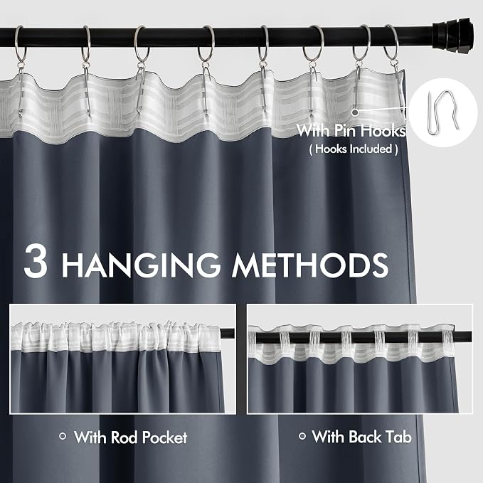 MIULEE Stone Blue Back Tab Blackout Curtains 52x108 Inch Long 2 Panels Set | - Image 3