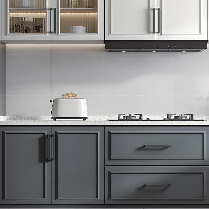 goldenwarm 60 Pack 10 Inch Black Cabinet Handles Matte Black Drawer Pulls Stainless Steel Cabinets Hardware Square Bar Modern for Kitchen Bathroom Cupboard