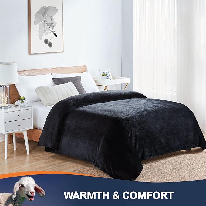 Walensee Fleece Blanket Plush Throw Fuzzy Lightweight (Twin Size 60x80 Black) Super Soft Microfiber Flannel Blankets for Couch, Bed, Sofa Ultra Luxurious Warm and Cozy for All Seasons