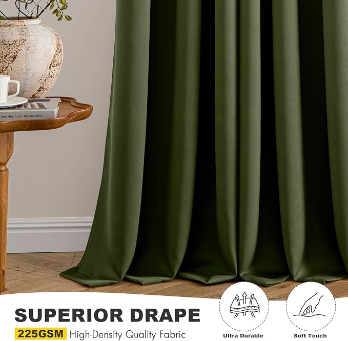 MIULEE Blackout Curtains for Bedroom 2 Panels 40 x 72 Inch Long Olive Green | - Image 5