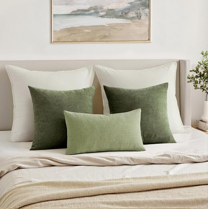 MIULEE Olive Green Chenille Couch Throw Pillow Covers, 18x18 | Set of 2 - Image 7