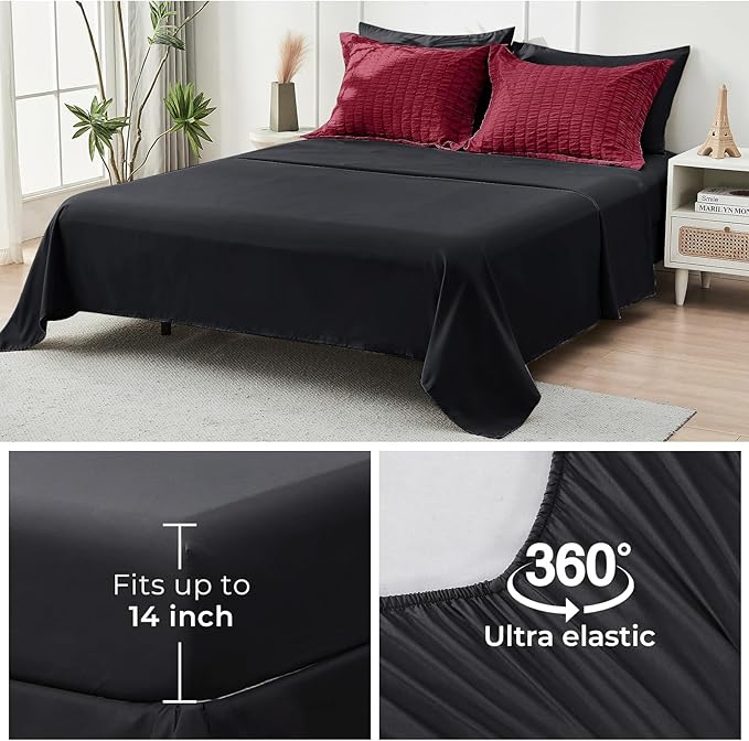 HYMOKEGE Red & Black Twin XL Comforter Set Seersucker 5 Pieces, All Season Luxury Bed in a Bag for Bedroom, Bedding Set with Comforter, Sheets, Pillowcase & Sham