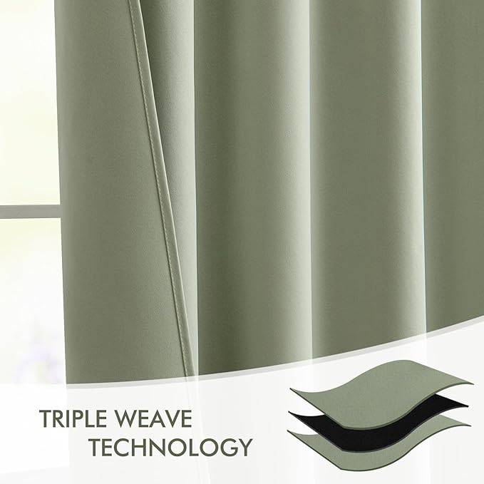 MIULEE Sage Green Back Tab Blackout Curtains 52x108 Inch Long 2 Panels Set | - Image 7