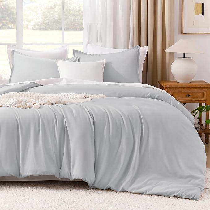 Litanika Light Grey Twin/Twin XL Comforter Set, 2 Pieces Lightweight Solid Bedding Comforter Set, All Season Fluffy Bed Set (66x90In Comforter & 1 Pillowcase)