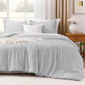 Litanika Light Grey Comforter California King Size, 3 Pieces Cal King Lightweight Solid Bedding Comforter Set, All Season Fluffy Bed Set (104x96In Comforter & 2 Pillowcases)