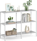 VASAGLE 39.4 Inch Console Table with 3 Shelves, Sofa Tables, Modern Entryway Table, Metal Frame, Tempered Glass Shelf, Entryway Living Room Bedroom, Pearl White and Slate Gray ULGT027W01