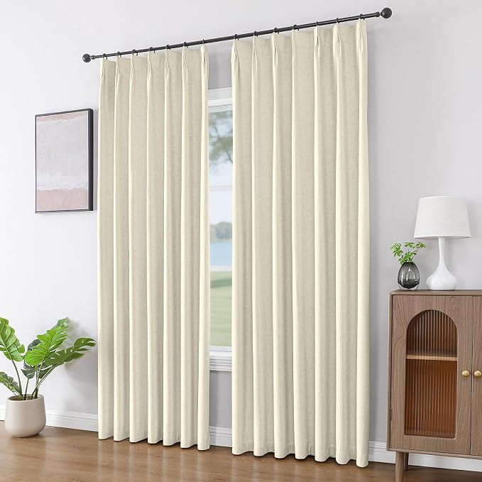 Joydeco 100% Blackout Pleated Curtains, Linen Window Curtains 2 Panel Sets 108 - Image 4