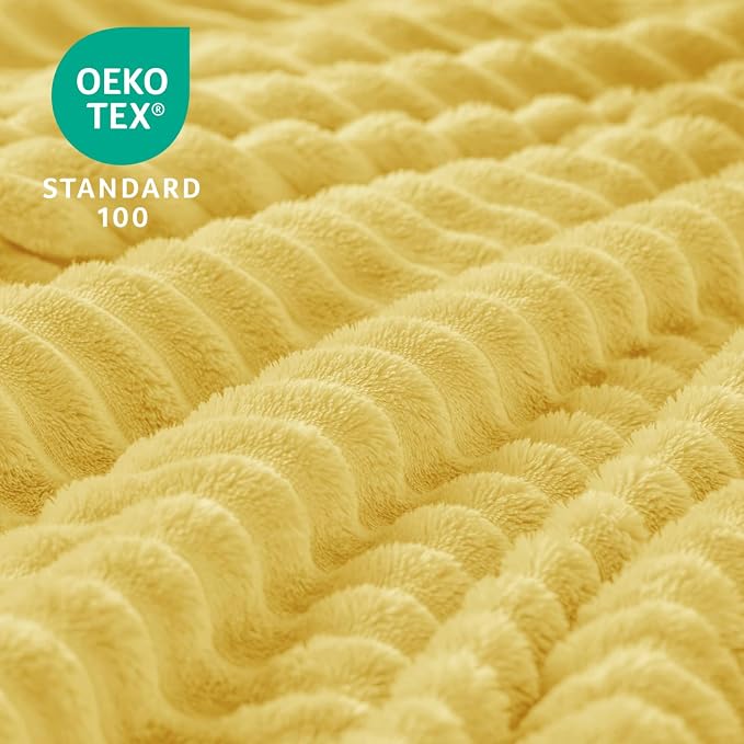 BEDELITE 3D Ribbed Light Yellow Fleece Throw Blanket - Image 4