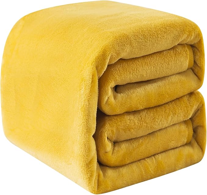 Fleece Blankets for All Season - Premium Lightweight Anti-Static Throw for Twin/Twin XL Size Bed Extra Long Soft Brush Fabric Warm Sofa Thermal Blanket 66" x 90"(Yellow)