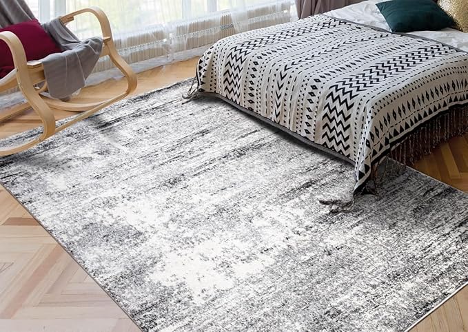 Keen Home Design Area Rugs - Non-Shedding, Thick Pile Abstract Rugs for Kitchen, Living Room, Bedroom, Dining Room, Entryway (Abstract Cream/Grey, 7'3" x 10'2")