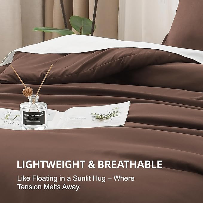 Litanika Brown Comforter Set California King Size, 3 Pieces Cal King Lightweight Solid Bedding Comforter Set, All Season Fluffy Bed Set (104x96In Comforter & 2 Pillowcases)