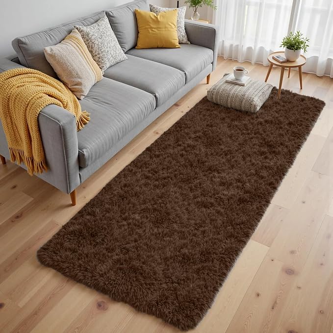2x6 Fluffy Shag Area Rugs for Living Room Bedroom: Soft Plush Carpet Brown | by CarpetAddColortoYourLife
