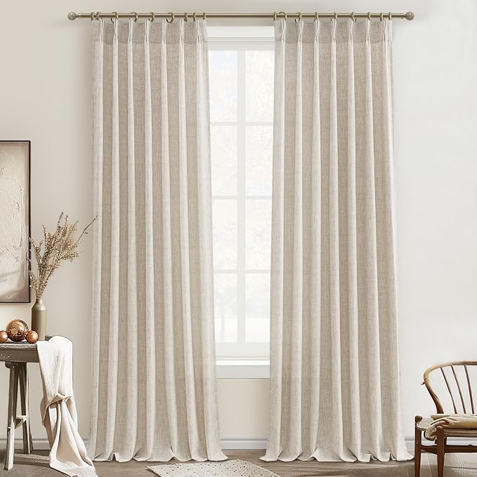 Unique Natural Linen Blend Heavy Fall Curtains 86 Inches Long by PleatedDrapes