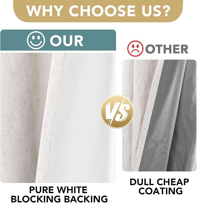 H.VERSAILTEX 100% Blackout Curtains Ivory, Linen Blackout Curtains 96 inch - Image 3