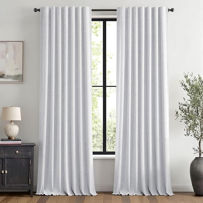 MIULEE 100% Blackout Linen Curtains 42 x 96 Inch Grayish White 2 Panels | by MIULEE