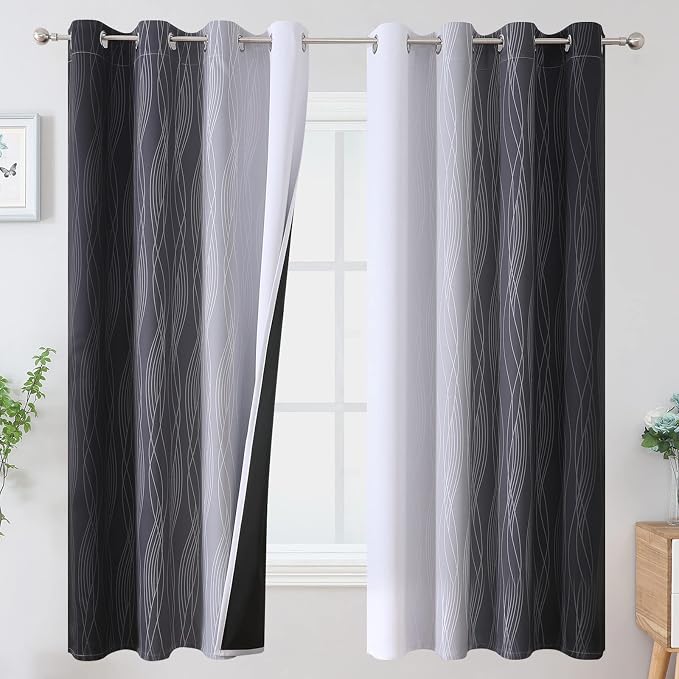 Black and Greyish White Ombre Blackout Curtains by ESTELARTEXTILER