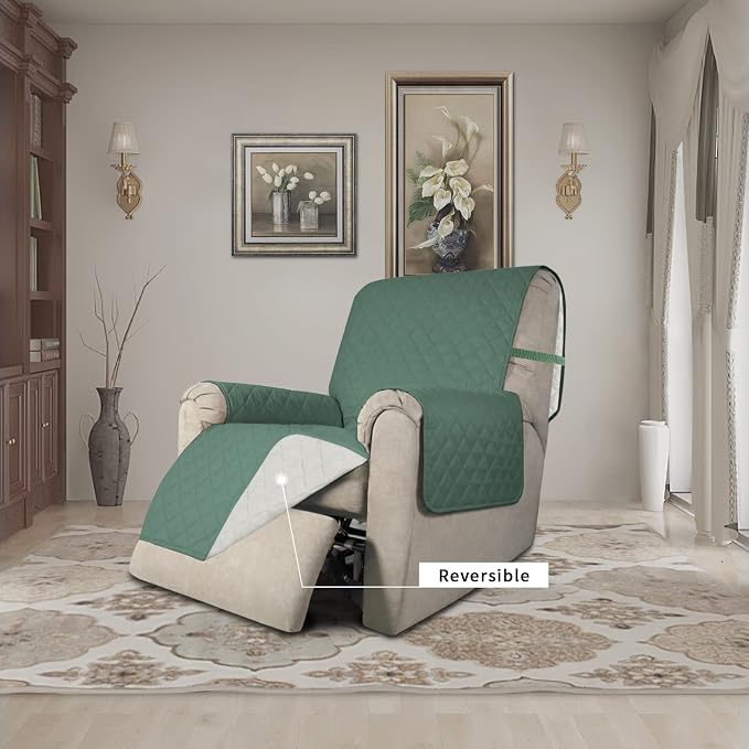 Easy-Going Reversible Couch Cover, Recliner 22 in, Cyan/Ivory | Machine - Image 2